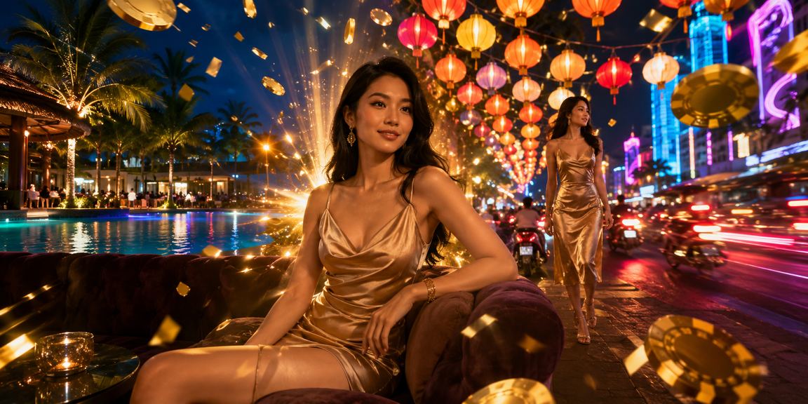 Không khí giải trí casino về đêm tại khu chợ đêm Mũi Né Phan Thiết