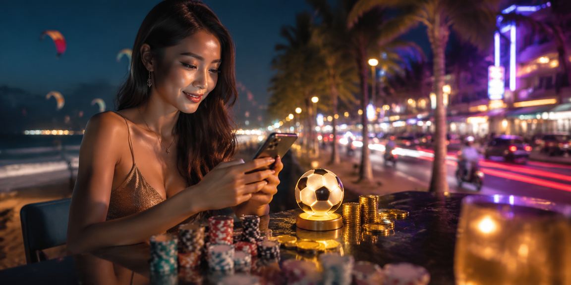 Người hâm mộ xem kèo bóng đá đêm neon tại Mũi Né với giao diện cược trên điện thoại