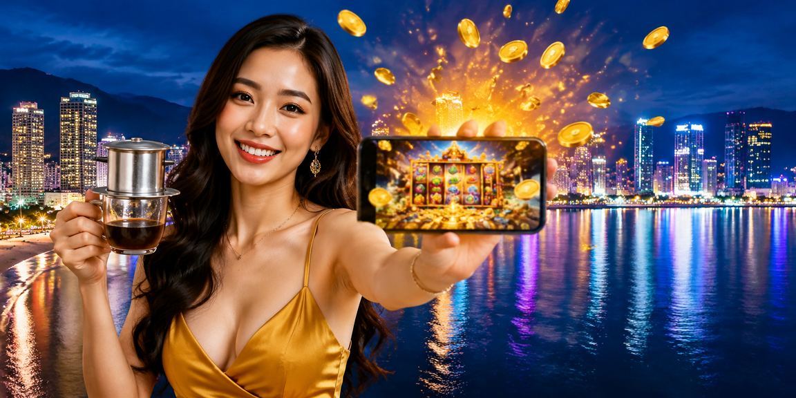 Người chơi tại Quy Nhơn trải nghiệm slot game trên điện thoại bên tách cà phê